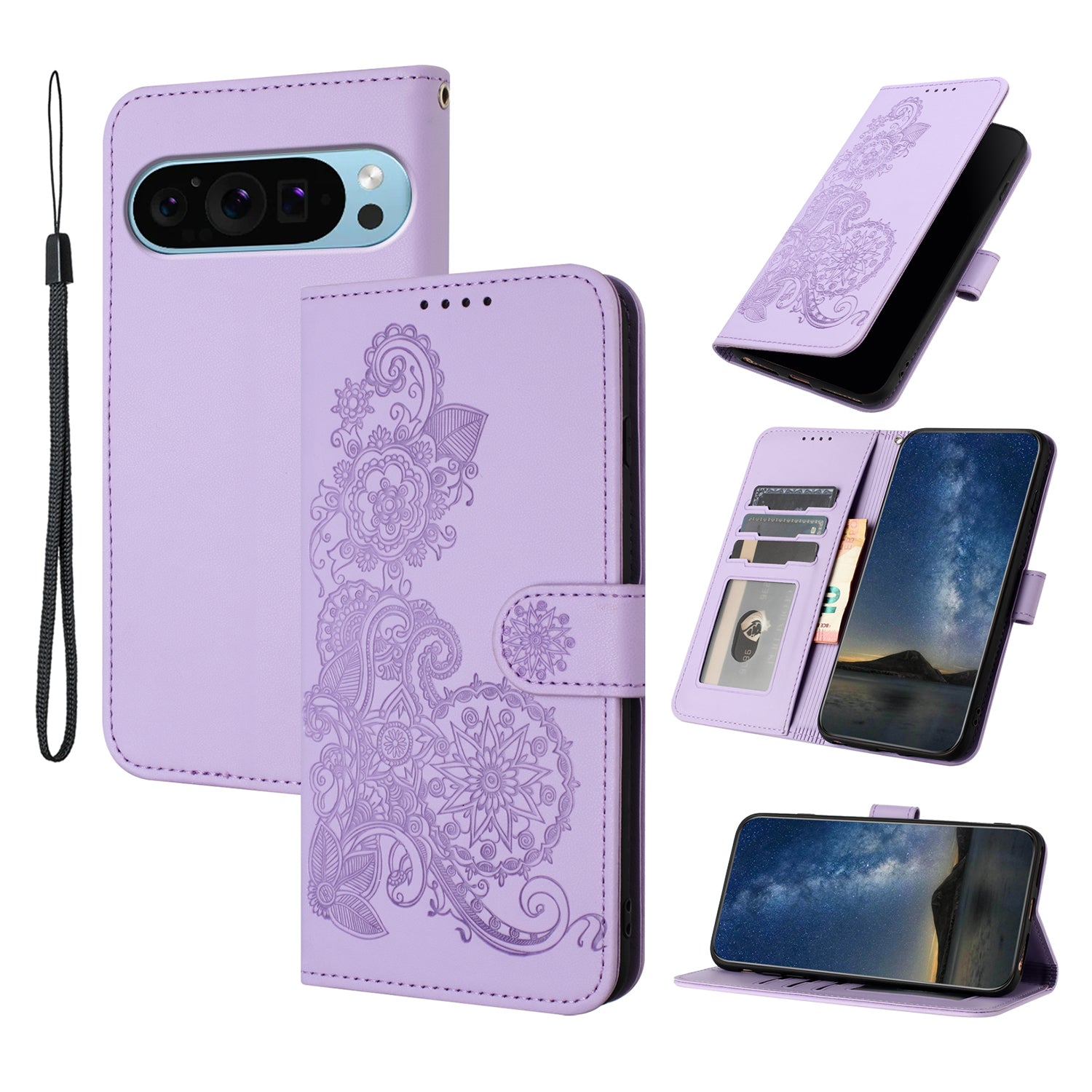 YX0050 For Google Pixel 9 Pro Wallet Phone Case Flower Pattern Imprinted Leather Flip Cover YX0050 For Google Pixel 9 Pro Wallet Phone Case Flower Pattern Imprinted Leather Flip Cover